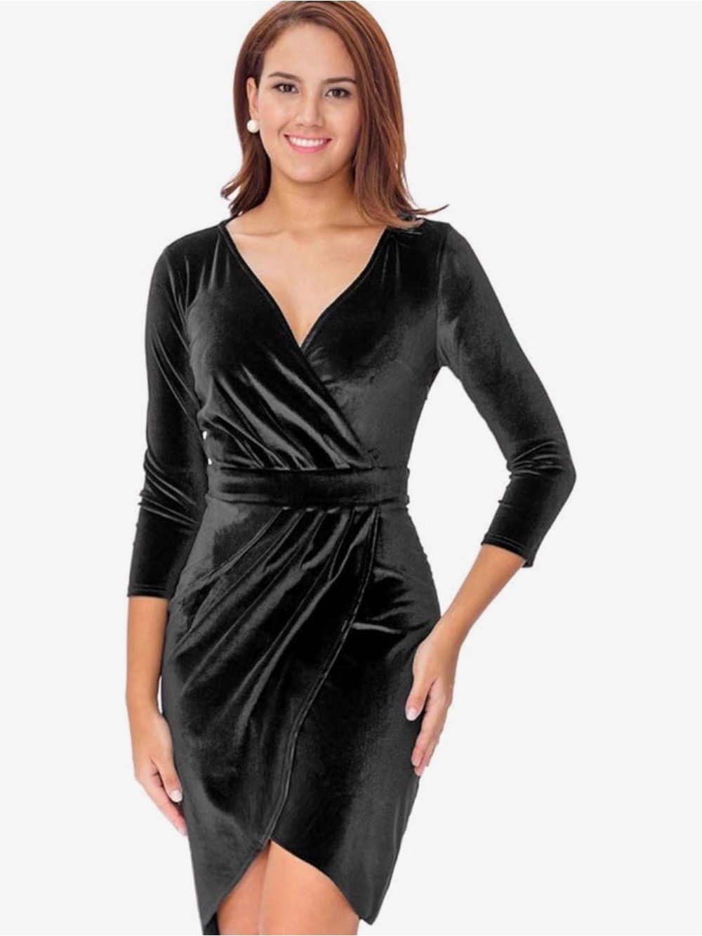 Charcoal Velvet Wrap Dress - Long Sleeve